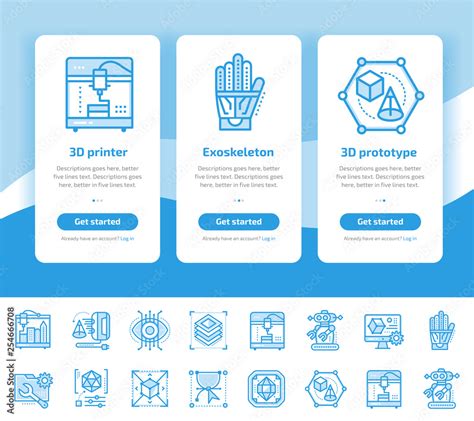 Vetor De Onboarding Design Concept Icons For D Printing And Modeling