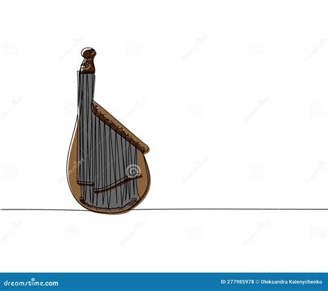 Bandura String Instrument One Line Continuous Drawing Musical