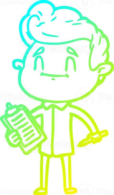 Cold Gradient Line Drawing Happy Cartoon Man With Pen And Clipboard 39929096 Png