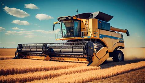 Harvesrer Machine To Harvest Wheat Field Working Ai Generated Stock