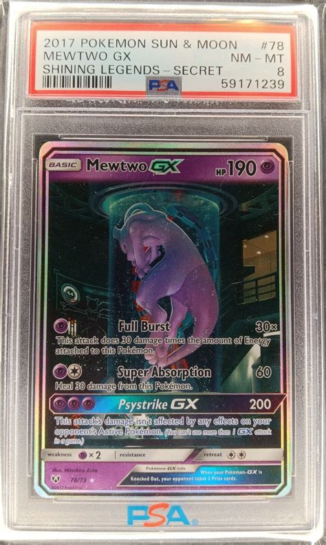 Mavin 2017 Pokemon Shining Legends Mewtwo Gx Secret Psa 8 Nm Mt 🔥🔥🔥🔥 78 73