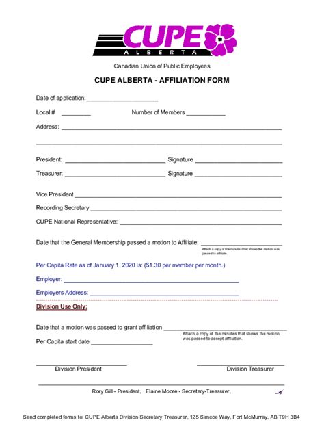 Fillable Online Alberta Cupe CUPE ALBERTA AFFILIATION FORM Fax Email