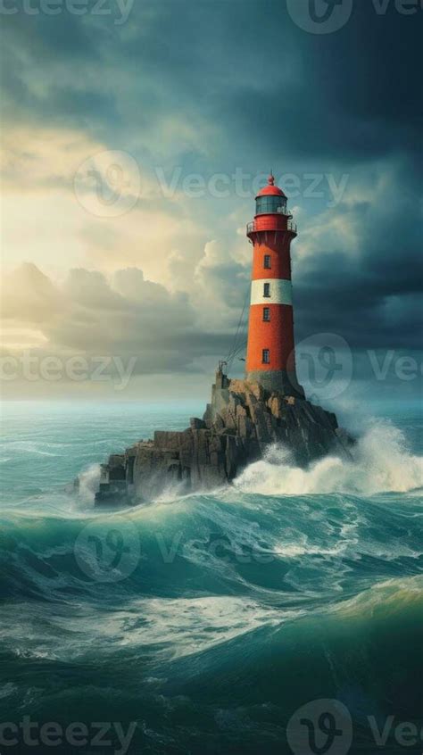 Lighthouse Storm Waves Splash Peaceful Landscape Freedom Scene