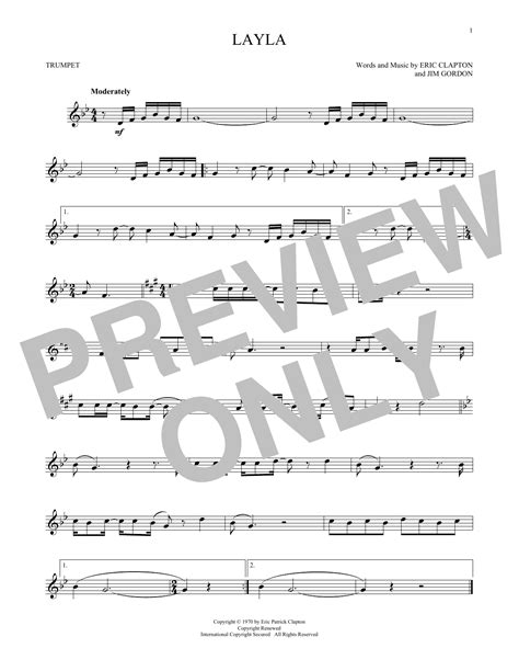 Layla Sheet Music By Eric Clapton For Trumpetcornet Noteflight