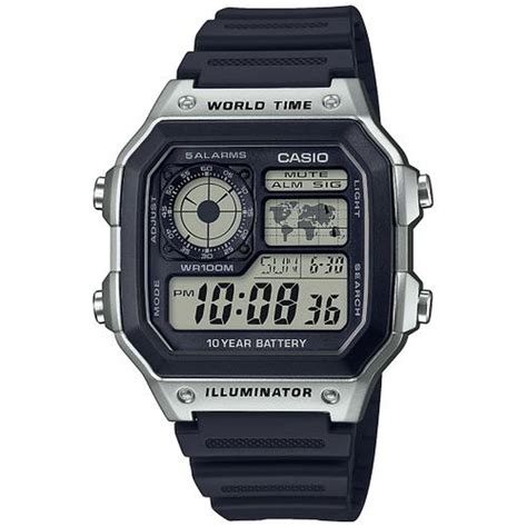 Reloj Digital Casio Cuadrado Con Horario Mundial Negro Y Gris Ae Wh