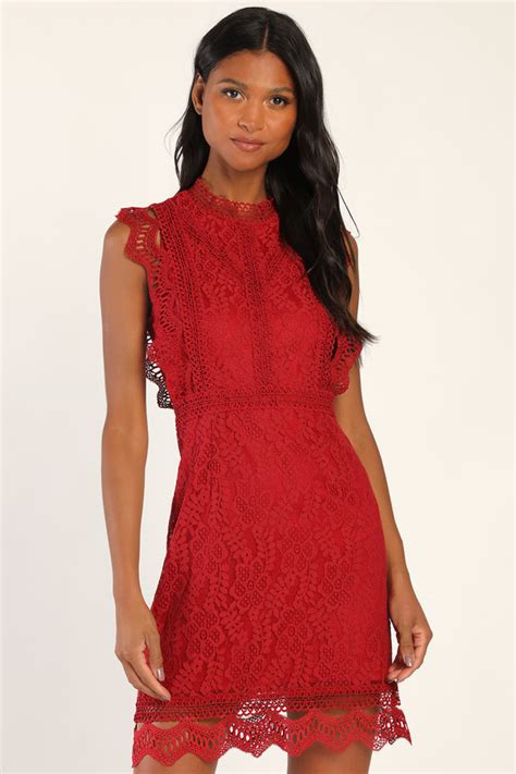 Cute Wine Red Dress Lace Dress Sheath Dress Mini Dress Lulus