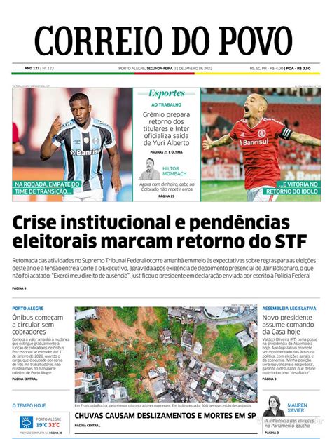 Capa Correio do Povo Edição Segunda 31 de Janeiro de 2022