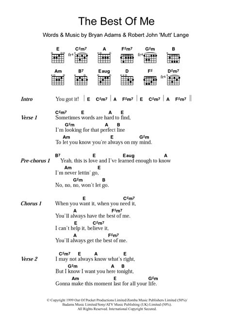 The Best Of Me by Bryan Adams - Guitar Chords/Lyrics - Guitar Instructor