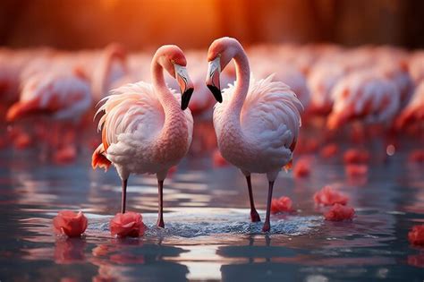 Premium Photo Flamingos Wading In Shimmering Water