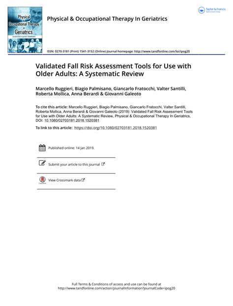 Pdf Validated Fall Risk Assessment Tools For Use With Older Adults A