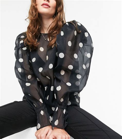 And Other Stories Polka Dot Puff Sleeve Chiffon Blouse In Back Puff