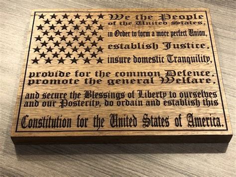 We The People Preamble For The Constitution Of The United States American Flag Engraved Wood