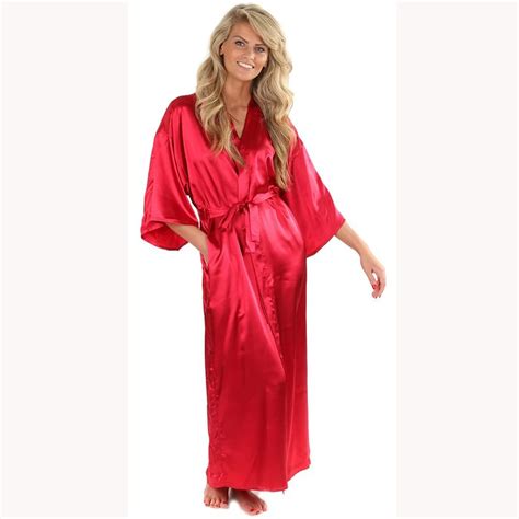 New Solid Lengthen Kimono Long Robe Satin Dressing Gown Silk Wedding