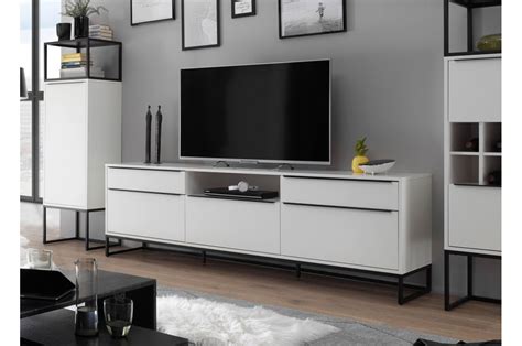 Meuble Tv Design Blanc Laqu Mat Et M Tal Noir M Cbc Meubles