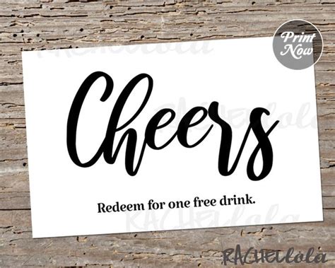 Cheers Sign With The Word Redden For One Free Drink In Black Ink On