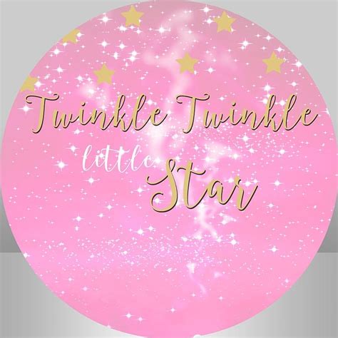 Pink Glitter Twinkle Star Theme Round Birthday Backdrop Lofaris