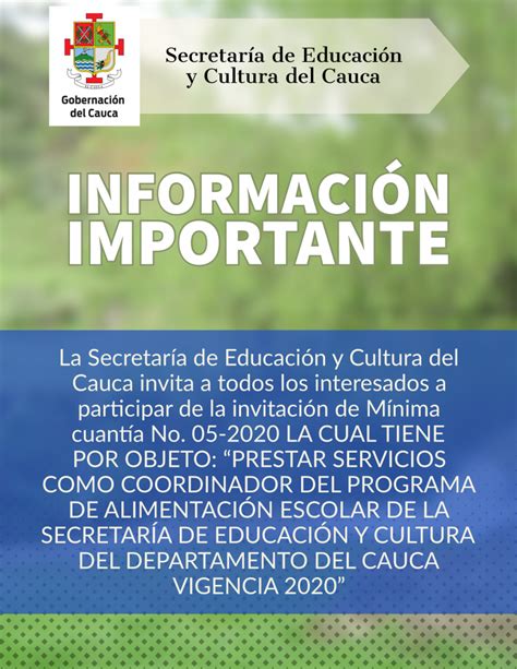 Información Importante Secretaría De Educación Y Cultura Del Cauca