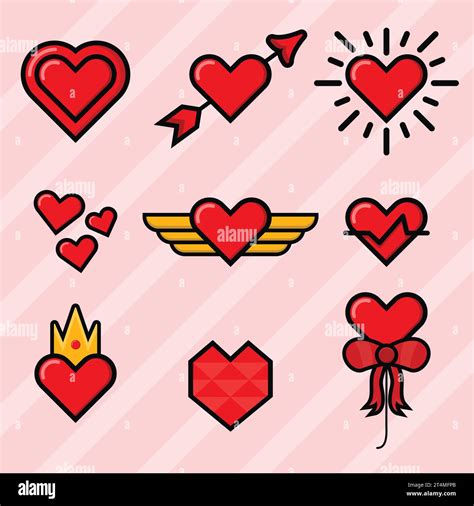 Cute heart outline element collection Royalty Free Vector Stock Vector ...