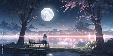 Anime Girl Looking At The Moon