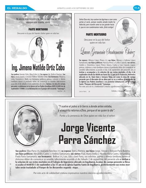 PARTES MORTUORIOS Y OBITUARIOS 04 DE SEPTIEMBRE DE 2023 El Heraldo