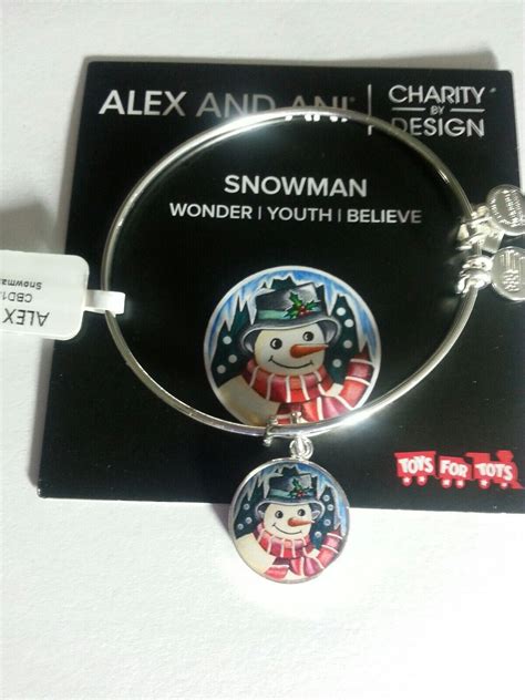 Alex And Ani Snowman Bangle Bracelet Box New W Tag Card Shiny Silver