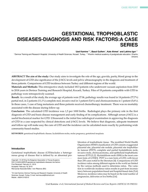 Pdf Gestational Trophoblastic Diseases Diagnosis And Risk Factors A Case Series