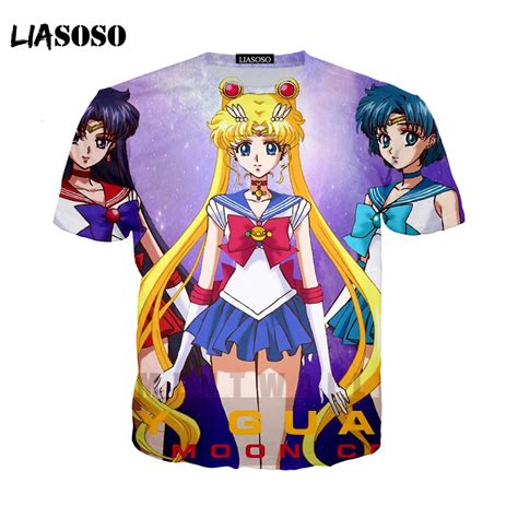 Liasoso Casual Women Tshirt Sailor Moon Digital Printed Hot Anime