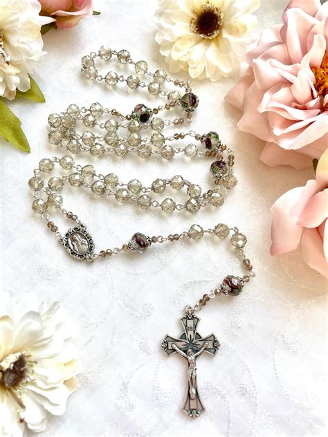 Champagne Crystal Rosary Amethyst Rosary Rosebud Rosary Crystal Rosary