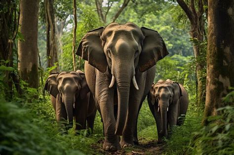 Premium Ai Image A Herd Of Elephants Walking Through A Forest