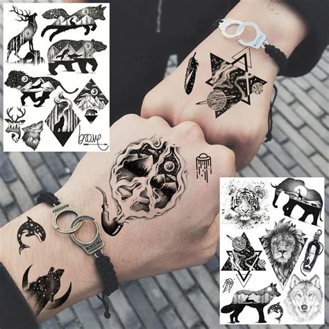 Tatuajes Temporales De Lobo Negro Le N Tigre Pegatina Falsa