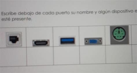 Escribe debajo de cada puerto su nombre y algún dispositivo en el