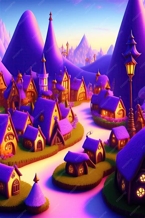 Premium Ai Image Fairy Tale Purple Elf Village Fantasy Landscape And