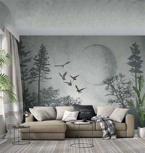 Papier Peint Panoramique Nature Forêt Noir Et Blanc Wall Design