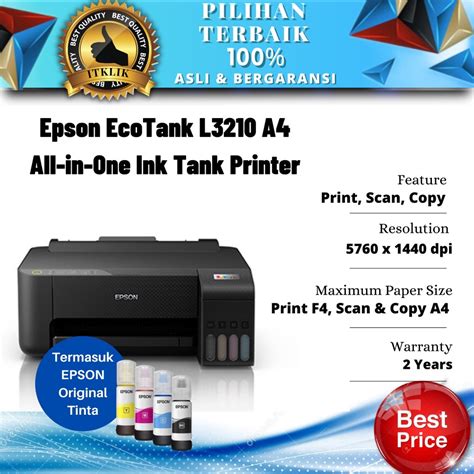 Jual Printer Epson L3210 Print Scan Copy Pengganti Epson L3110 Printer Multifungsi Printer