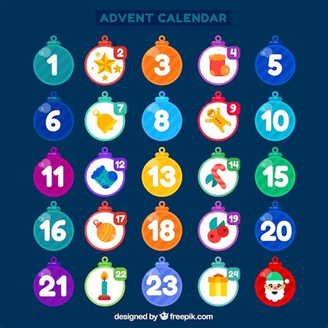 Calendario de adviento con días en forma de bolas de árbol Vector Gratis