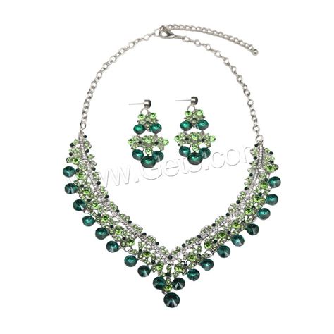 Rhinestone Zinc Alloy Jewelry Set Earring Necklace With Crystal Zinc