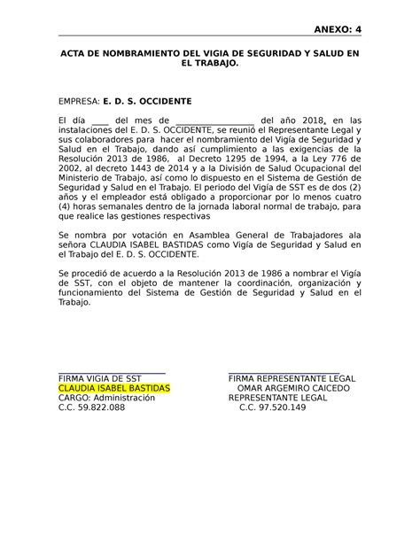 Ft Sst Formato Acta De Nombramiento Del Vigia En Seguridad Y Salud