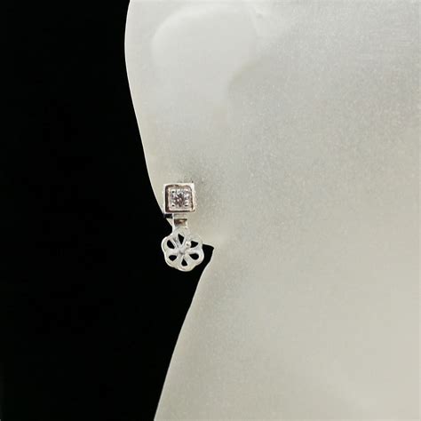 Sterling Silver Earring Findings Square CZ Stone Stud With Pearl Cup