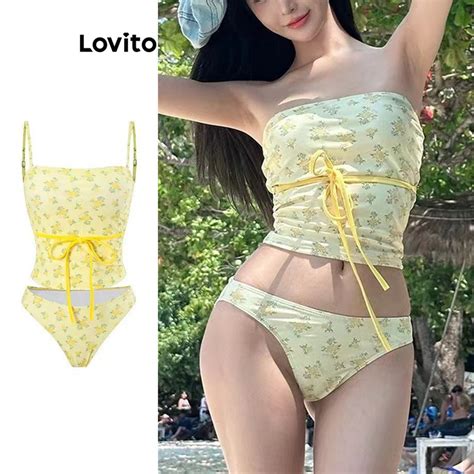 Lovito Women Sexy Ditsy Floral Lace Up Bikini Sets LNL89057 Shopee
