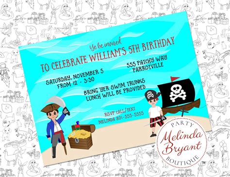 Pirate Birthday Party Invitation Printable Ecard Custom Text And Images