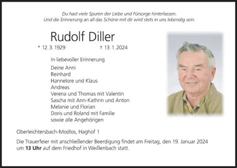 Rudolf Diller Traueranzeige Trauer InFranken De