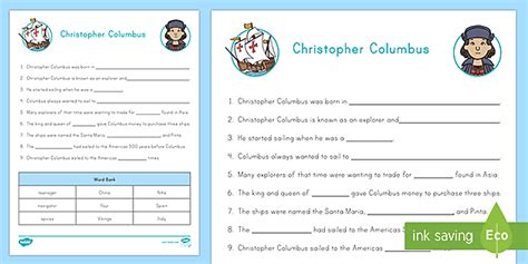 Christopher Columbus Worksheet