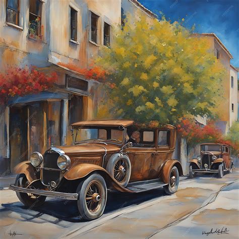 Premium Photo | Vintage car painting in the night vintage car painting ...