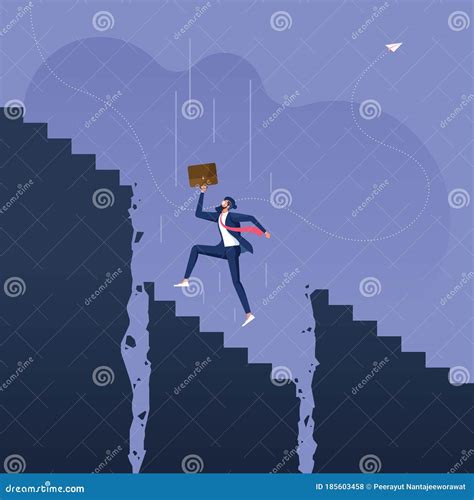 Businessman Walking Up The Stairs While Staircase Is Collapsing And