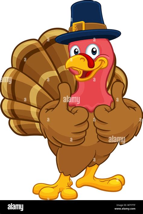 Turkey Pilgrim Hat Thanksgiving Cartoon Character Stock Vector Image