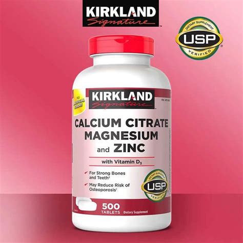 Calcium Citrate Magnesium And Zinc Kirkland 500 Tab Btl