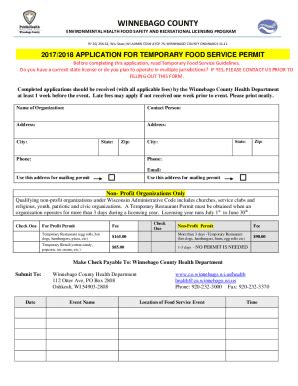 Fillable Online 2017 2018 Application For Temporary Food Service Permit