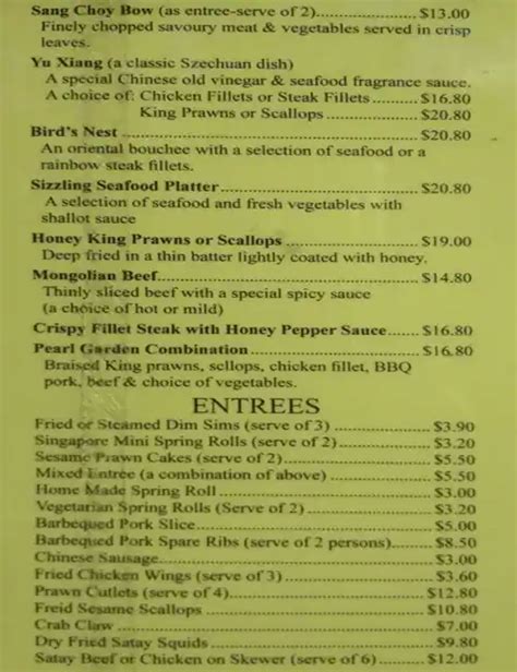 Menu At Pearl Garden Restaurant Upwey