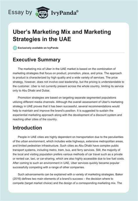 Uber Marketing Mix And Marketing Strategies In The Uae 2091 Words Assessment Example