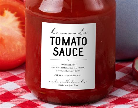 Homemade Tomato Sauce Label Template Printable Tomato Sauce T